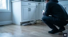 Zalana podłoga w mieszkaniu i pierwsze czynności porządkowe po awarii instalacji wodnej